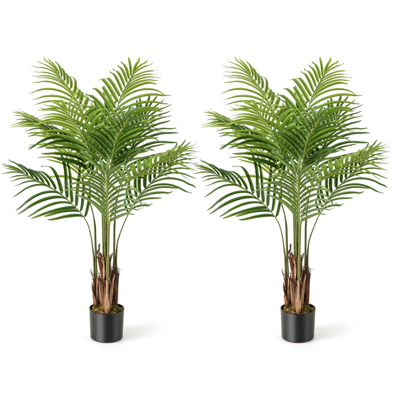 2 Pack Artificial Tropical Palm Trees with 12 Lifelike Leaves in Cement Pots for Home Decor